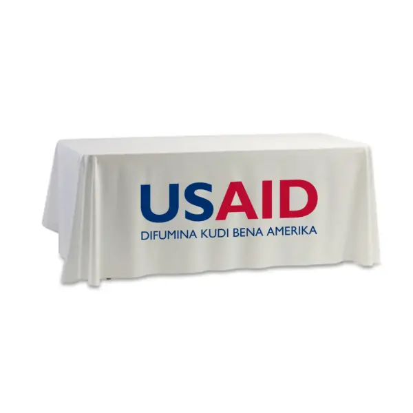USAID Luba - 8' Dye Sub Tablecloth (Non Fitted) White