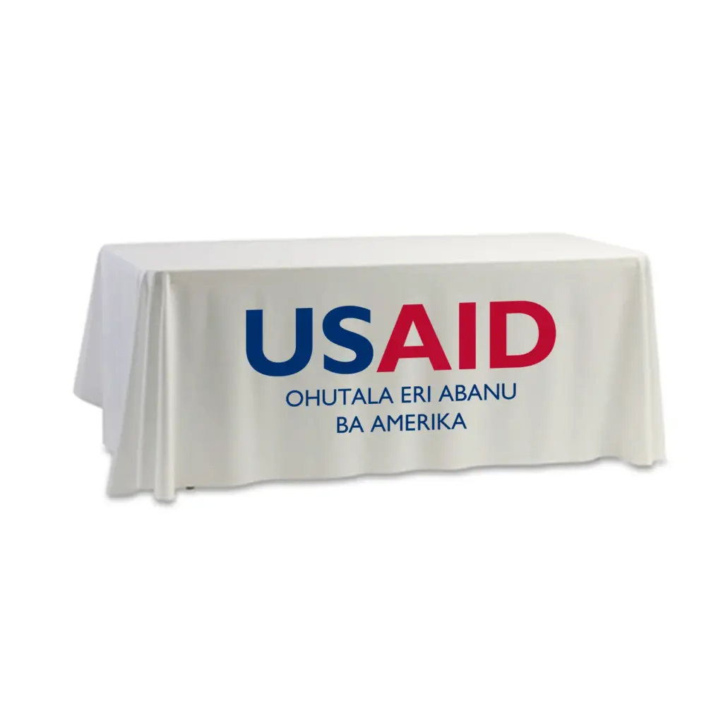 USAID Lusamiya - 8' Dye Sub Tablecloth (Non Fitted) White