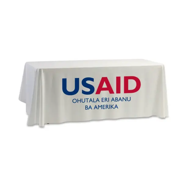 USAID Lusamiya - 8' Dye Sub Tablecloth (Non Fitted) White