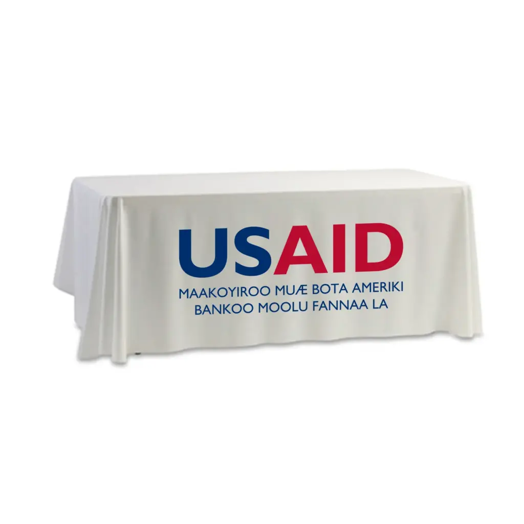 USAID Mandinka - 8' Dye Sub Tablecloth (Non Fitted) White