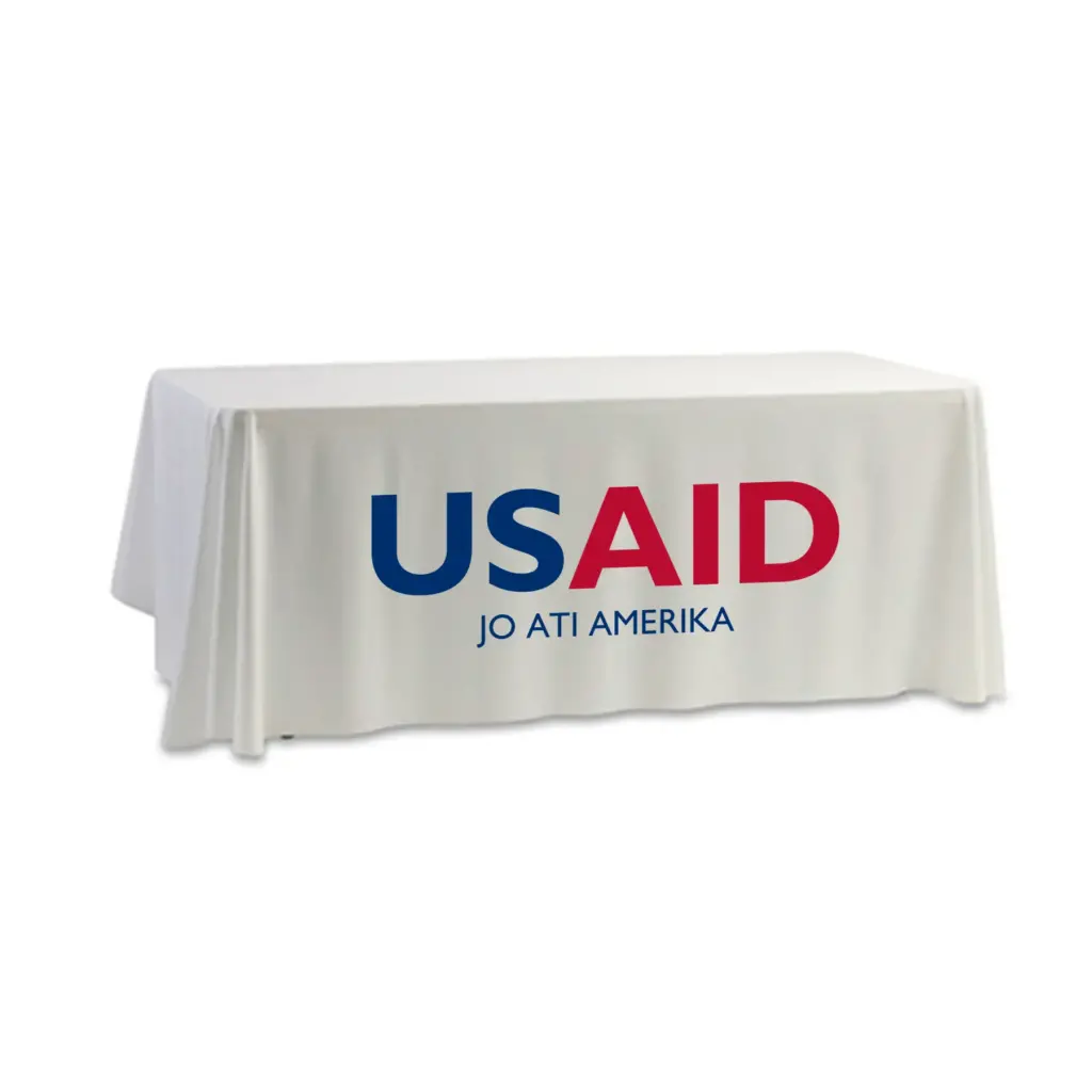 USAID Otuho - 8' Dye Sub Tablecloth (Non Fitted) White