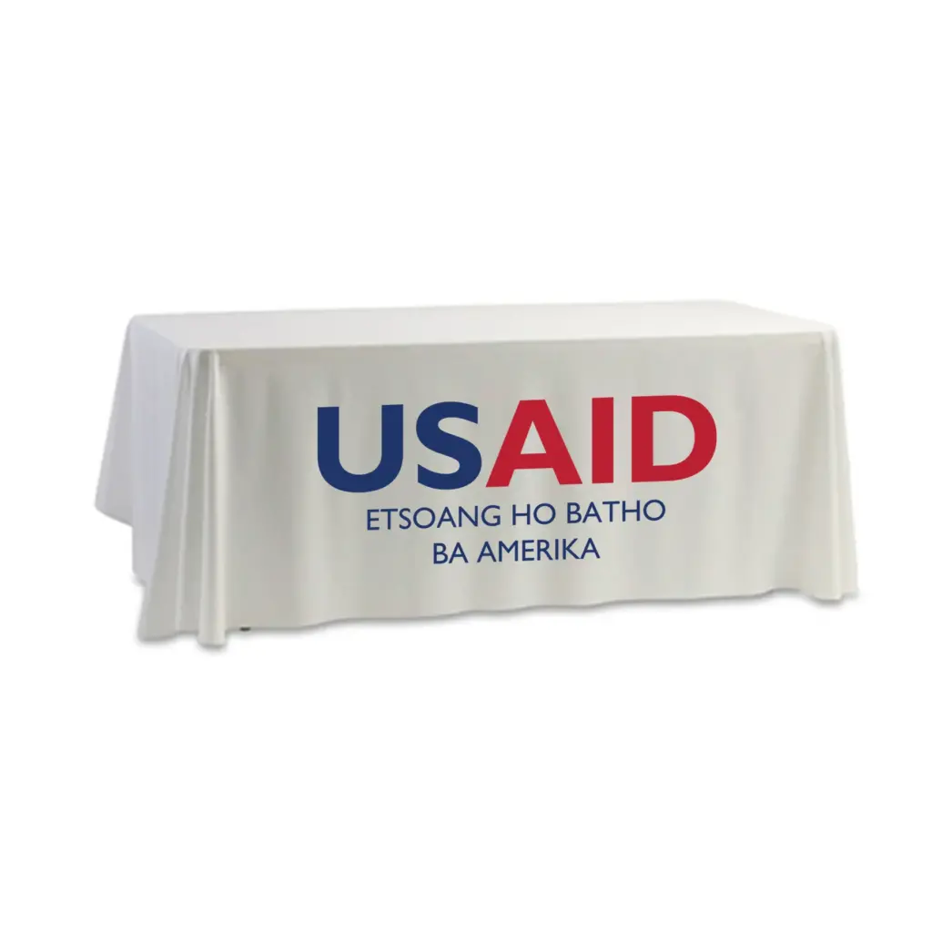 USAID Sesotho - 8' Dye Sub Tablecloth (Non Fitted) White