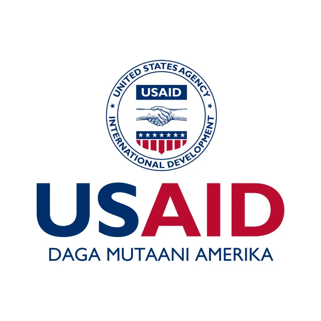 USAID Hausa Decal on White Vinyl Material. Full Color