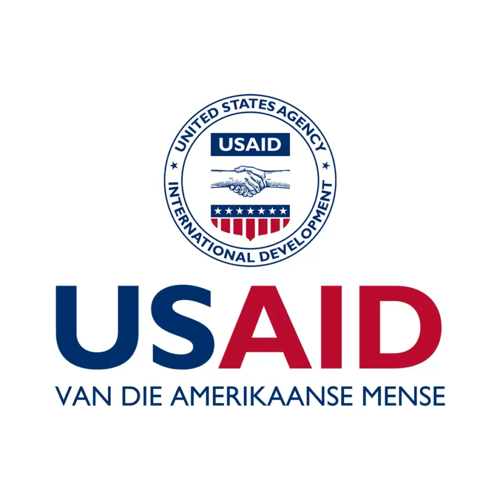 USAID Afrikaans Decal on White Vinyl Material. Full Color