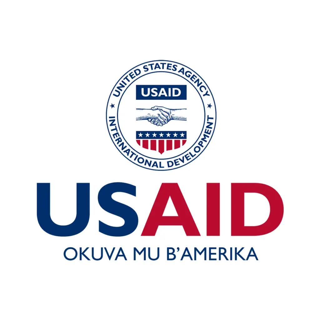 USAID Luganda Decal on White Vinyl Material. Full Color