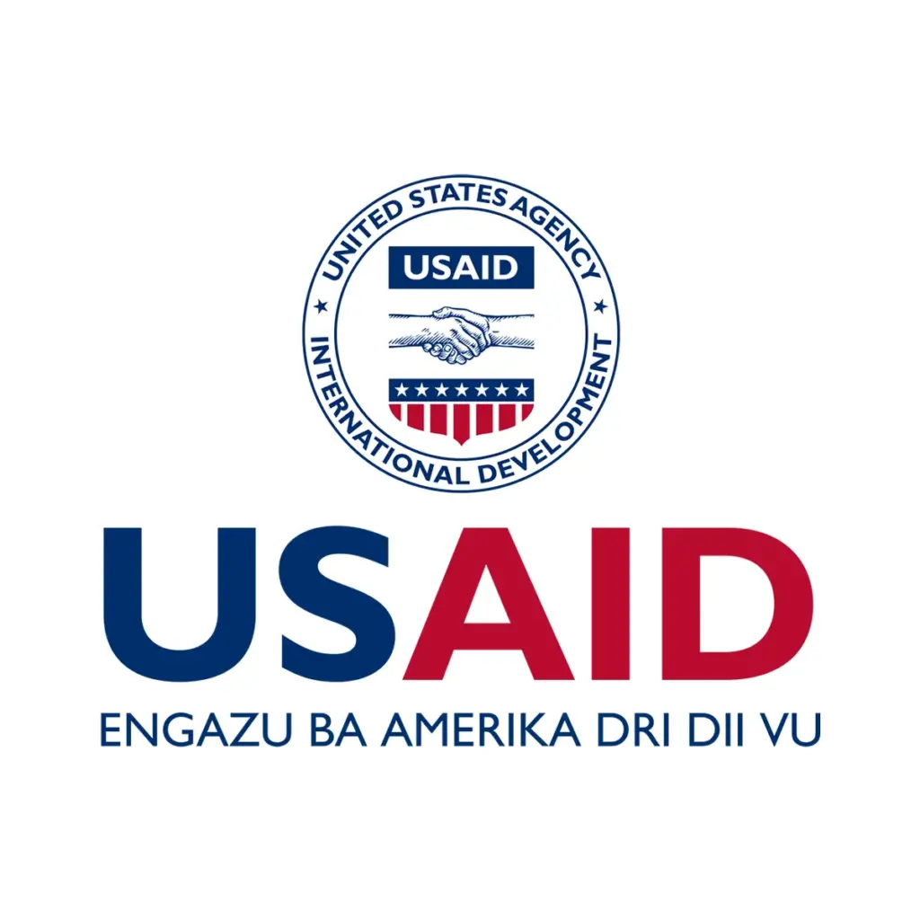 USAID Lugbara Decal on White Vinyl Material. Full Color