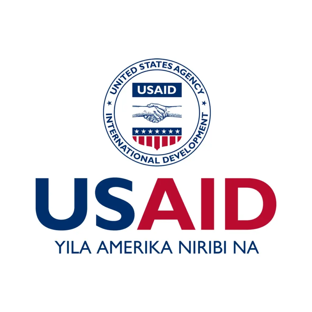 USAID Mampruli Decal on White Vinyl Material. Full Color