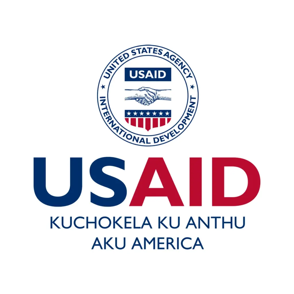 USAID Nyanja Decal on White Vinyl Material. Full Color