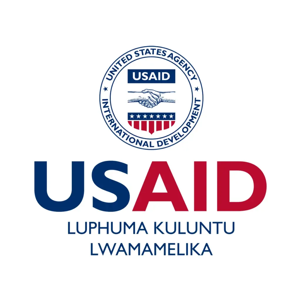 USAID Xhosa Decal on White Vinyl Material. Full Color