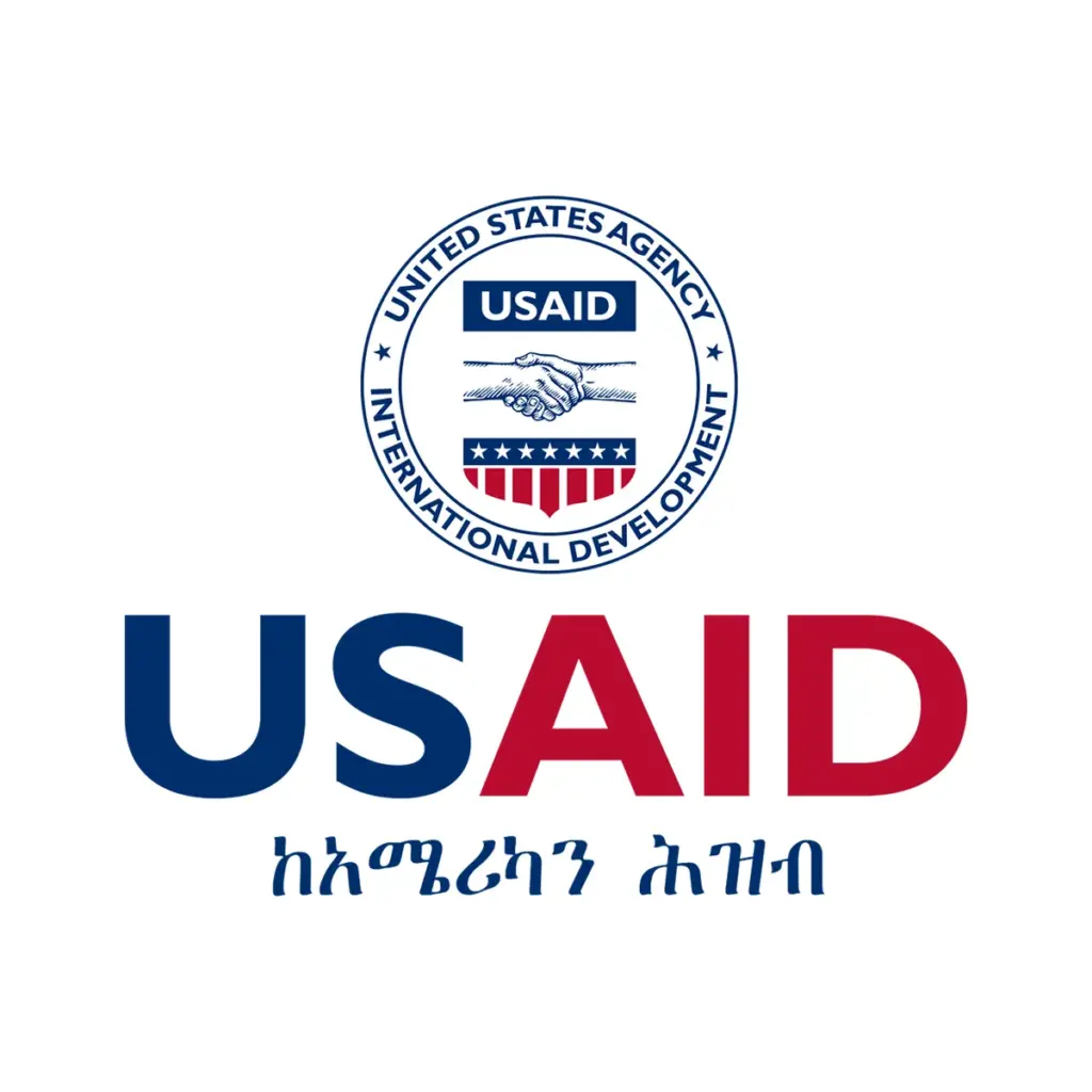 USAID Amharic Decal on White Vinyl Material - (3"x3"). Full color.