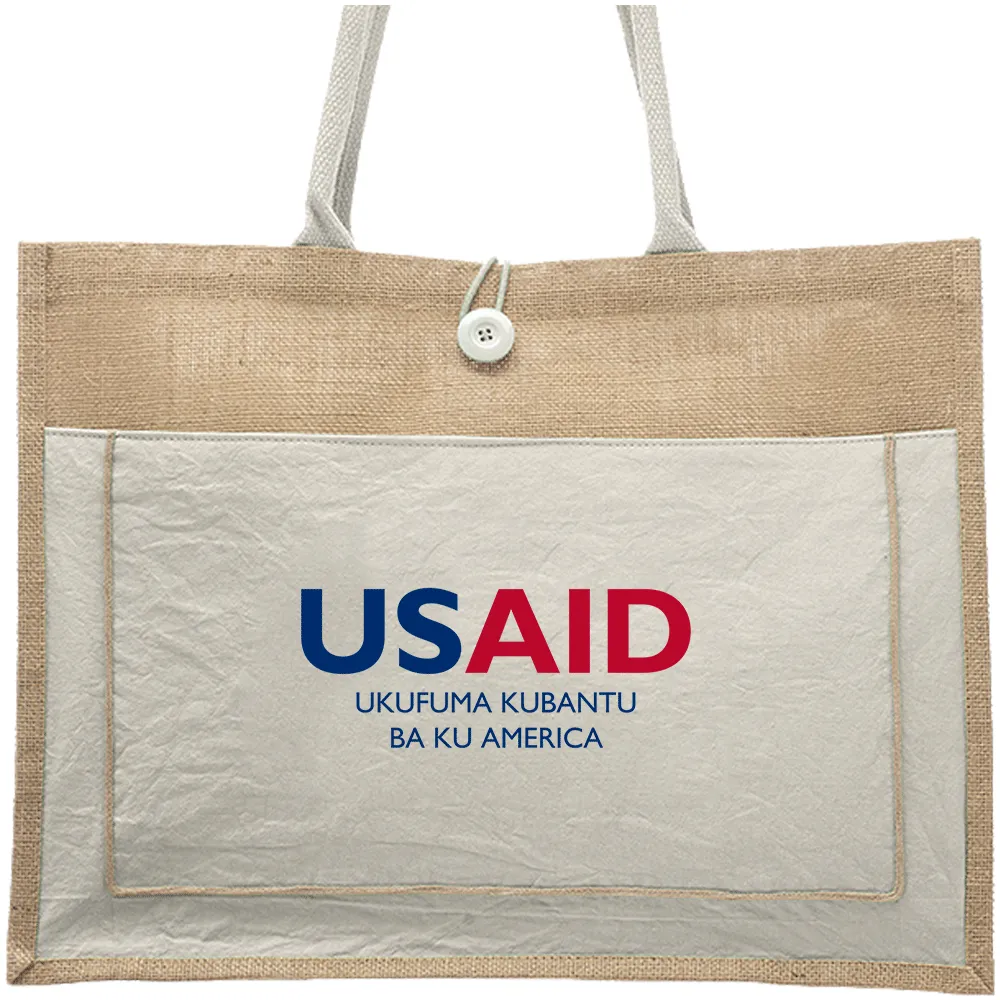 USAID Bemba - Cotton Pocket Jute Tote Bags (17.75"x13.75")