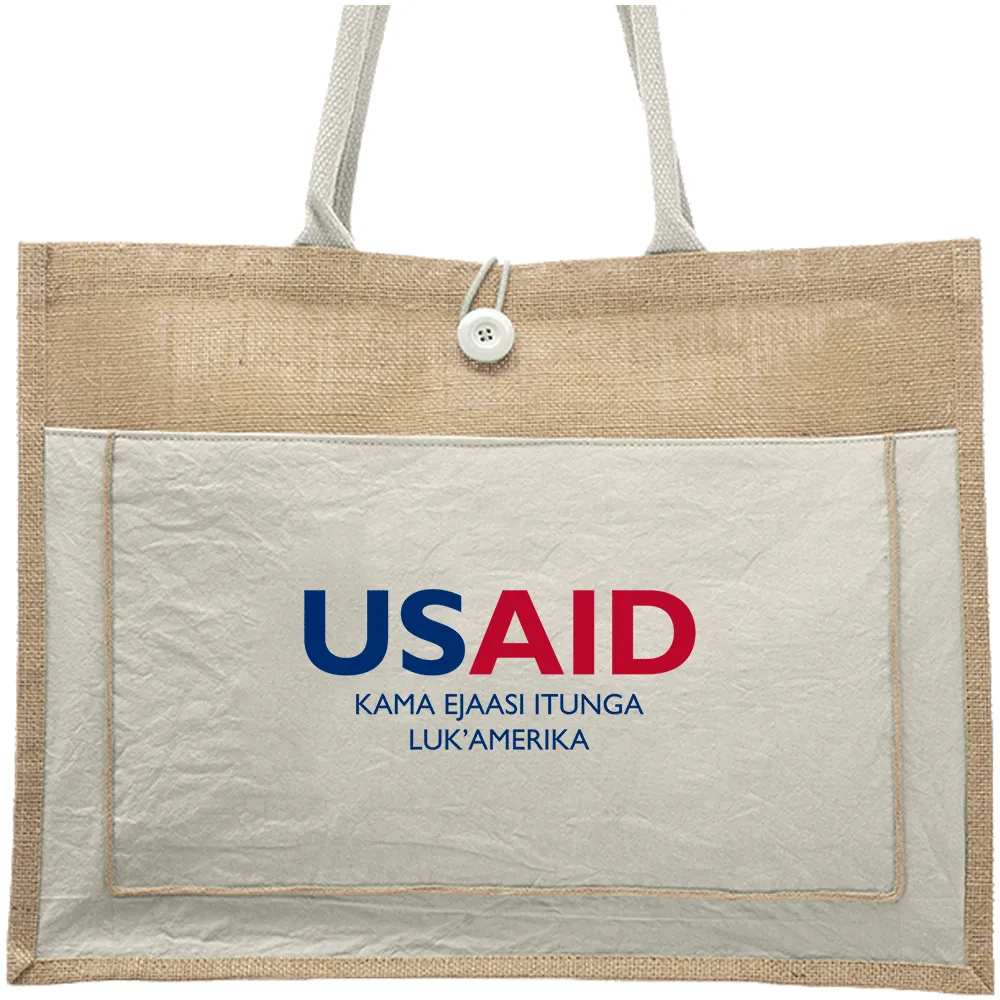 USAID Ateso - Cotton Pocket Jute Tote Bags (17.75"x13.75")