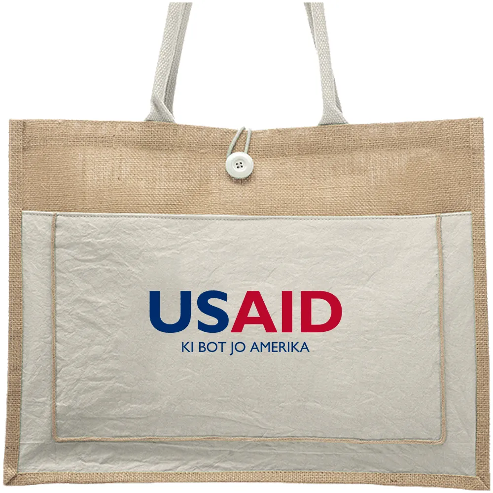 USAID Acholi - Cotton Pocket Jute Tote Bags (17.75"x13.75")