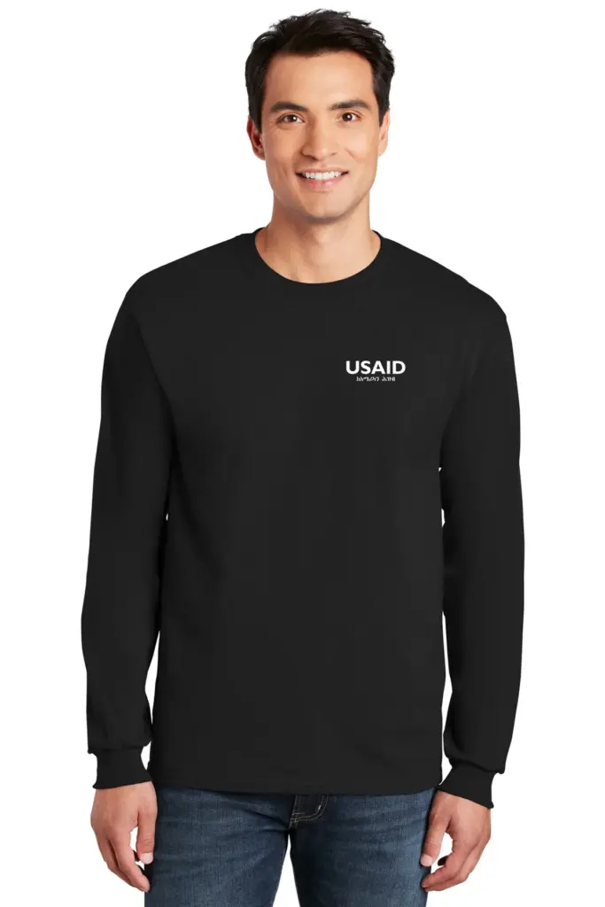 USAID Amharic - Gildan Long Sleeve 100% Cotton Preshrunk Shirt Min 12 pcs
