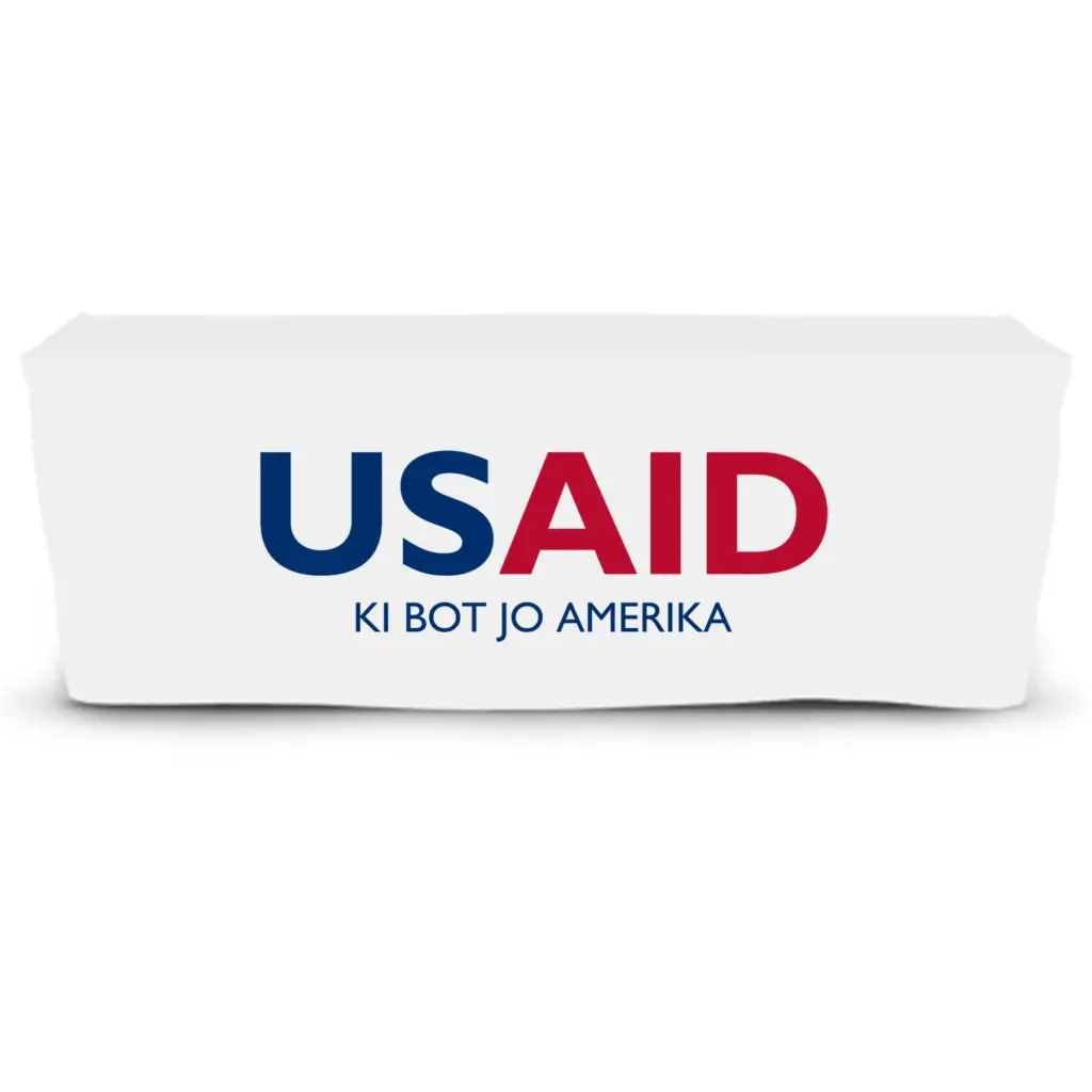 USAID Acholi - 6' Fitted Dye Sub Tablecloth  White