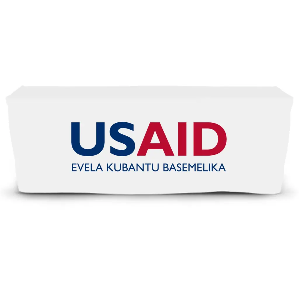 USAID Zulu - 6' Fitted Dye Sub Tablecloth  White