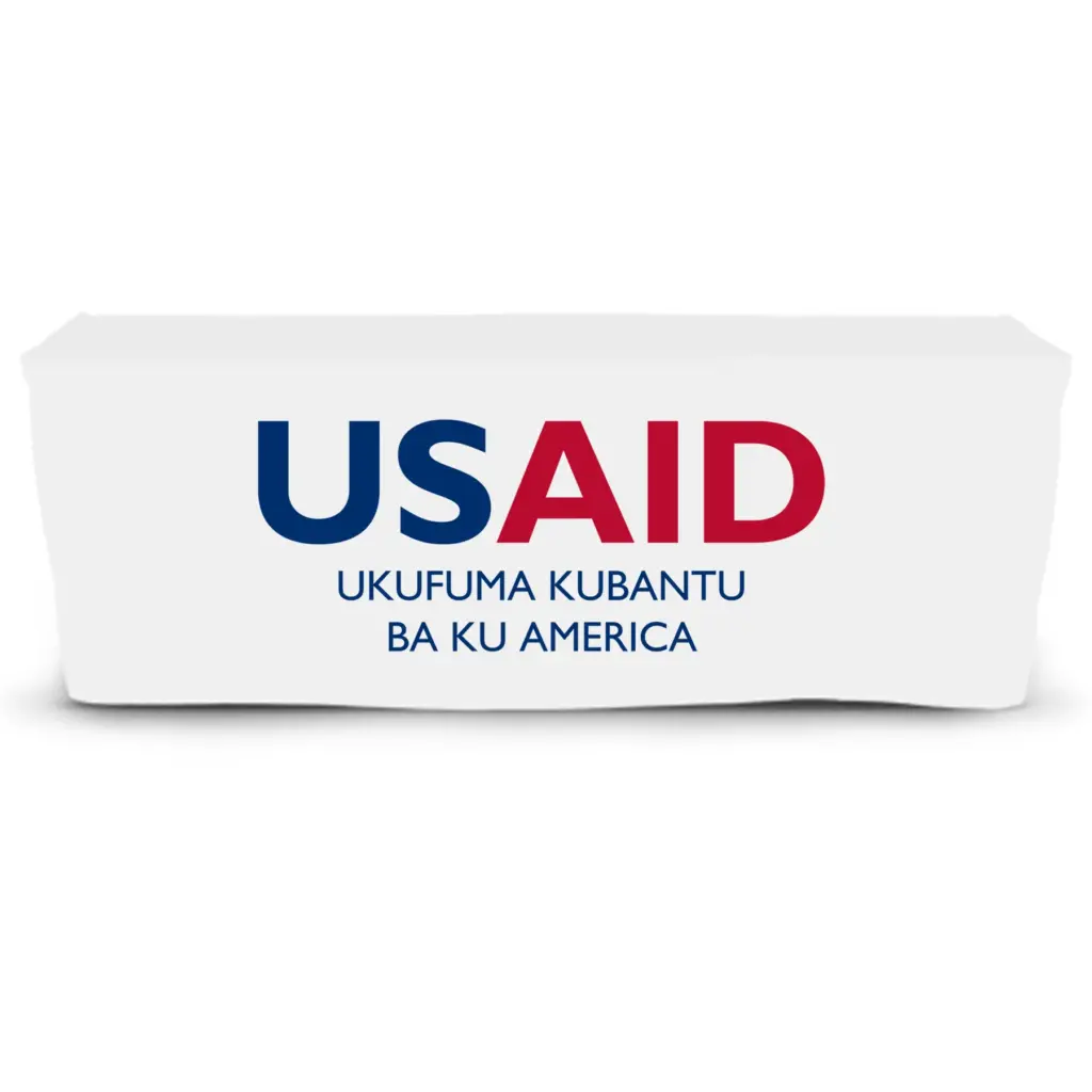 USAID Bemba - 6' Fitted Dye Sub Tablecloth  White