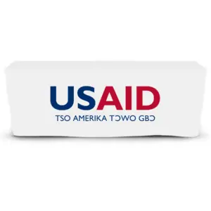 USAID Ewe - 6' Fitted Dye Sub Tablecloth  White