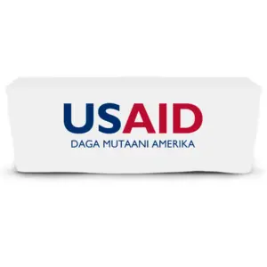 USAID Hausa - 6' Fitted Dye Sub Tablecloth  White