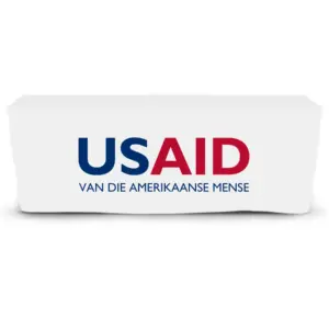 USAID Afrikaans - 6' Fitted Dye Sub Tablecloth  White