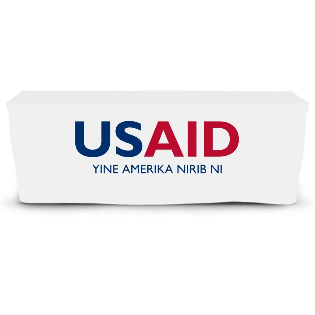 USAID Kusaal - 6' Fitted Dye Sub Tablecloth  White