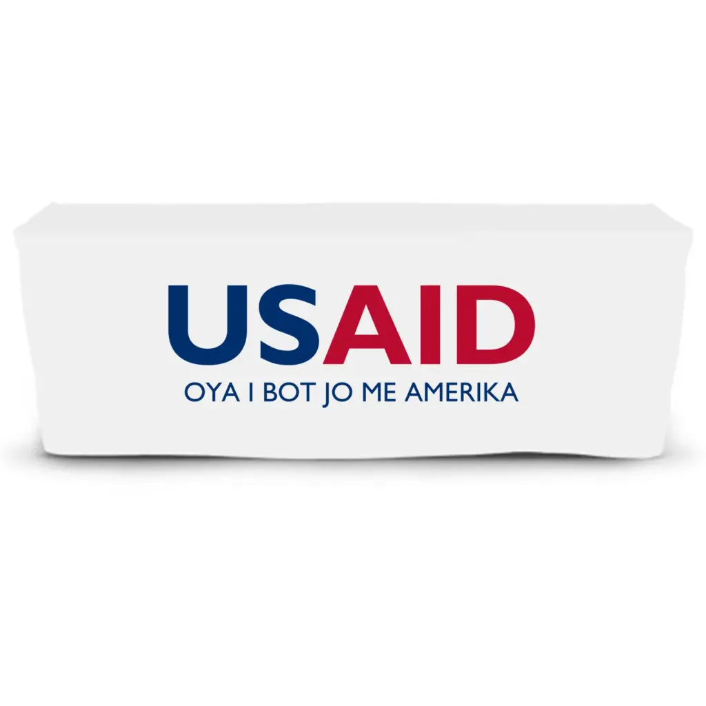 USAID Langi - 6' Fitted Dye Sub Tablecloth  White