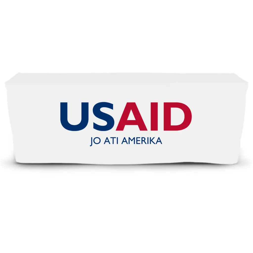 USAID Otuho - 6' Fitted Dye Sub Tablecloth  White