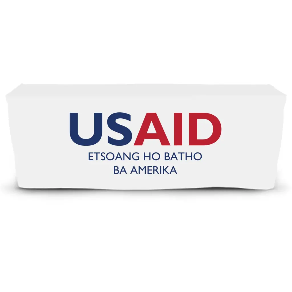 USAID Sesotho - 6' Fitted Dye Sub Tablecloth  White