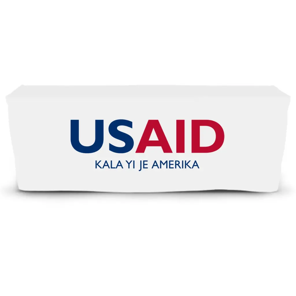 USAID Shilluk - 6' Fitted Dye Sub Tablecloth  White