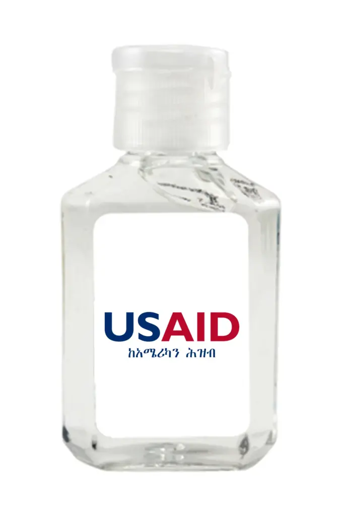 USAID Amharic - Antibacterial Hand Sanitizer Gel on White Label