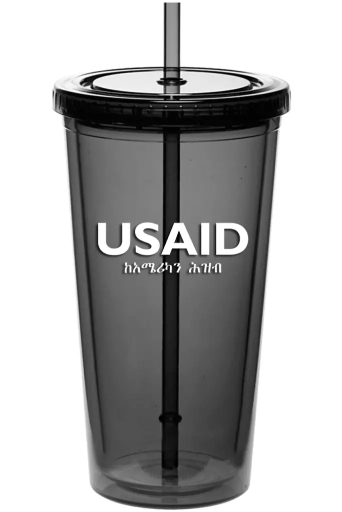 USAID Amharic - 20 Oz. Double Wall Acrylic Bottles w/Straws