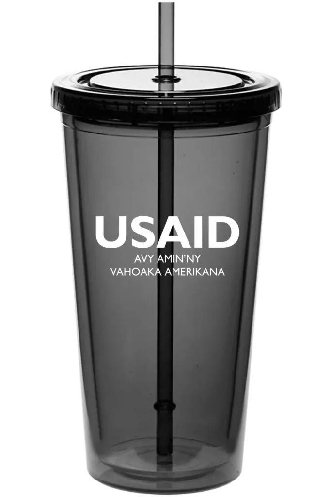 USAID Malagasy - 20 Oz. Double Wall Acrylic Bottles w/Straws