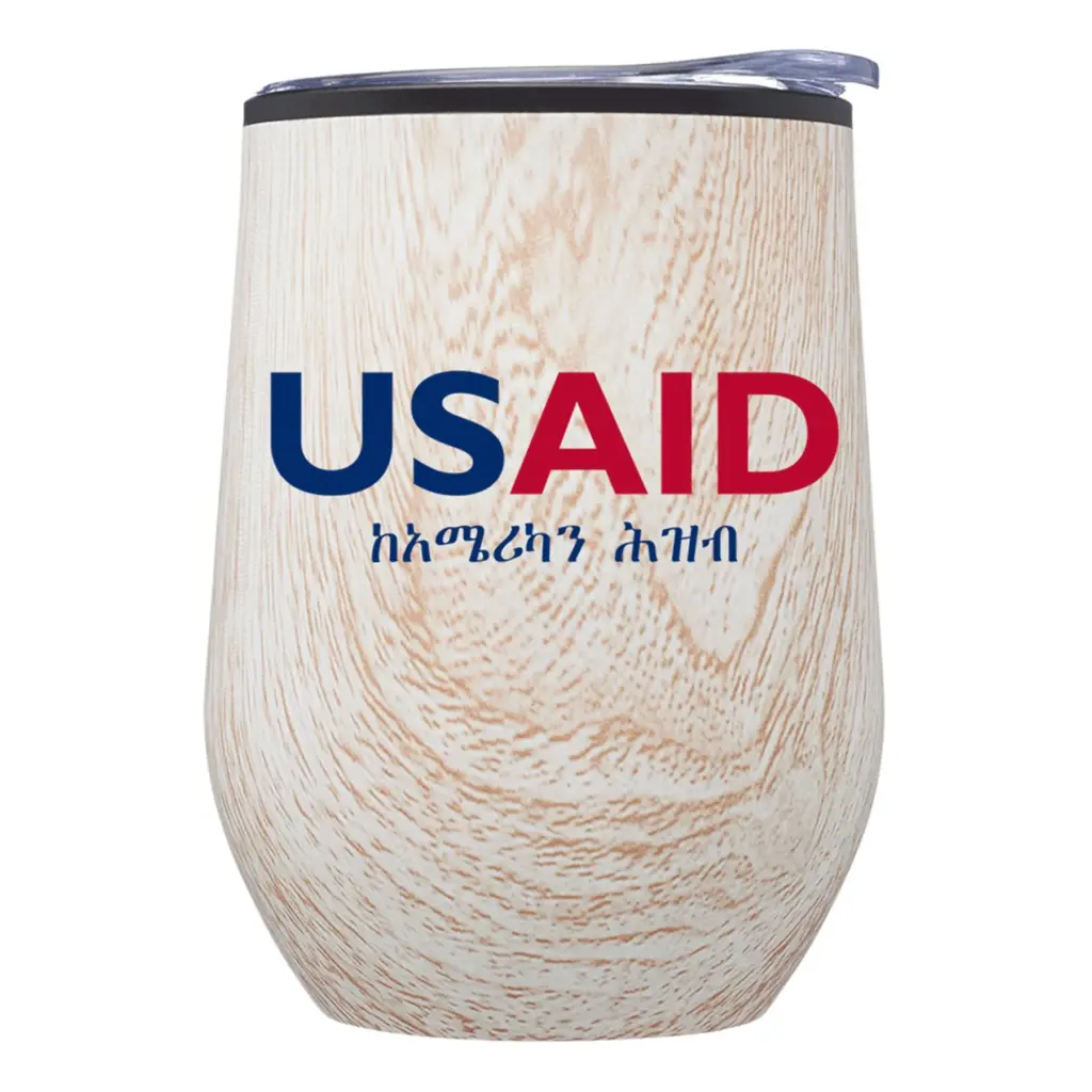 USAID Amharic - 12 Oz. Palmera Stemless Wine Tumbler w/Lid