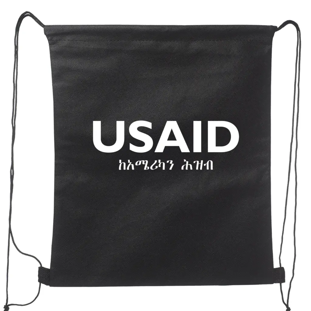USAID Amharic - Non-Woven Drawstring Backpacks (14.5"x17.5")