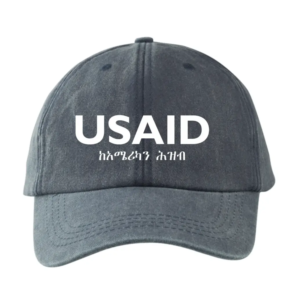 USAID Amharic - Embroidered Lynx Washed Cotton Baseball Caps (Min 12 pcs)