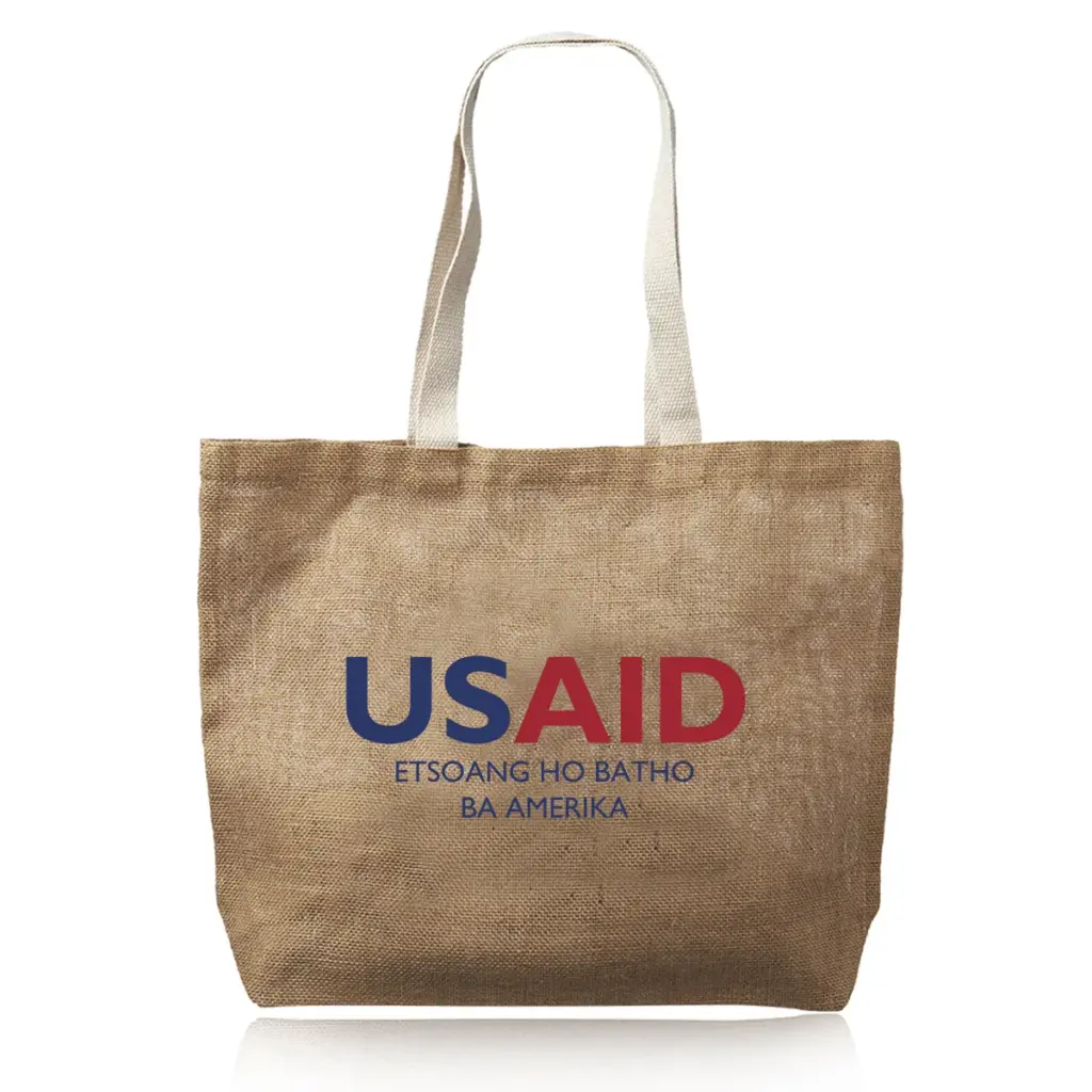 USAID Sesotho - Natural Jute Fiber Carry-On Tote Bags (17"x13")
