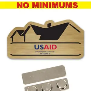USAID Chichewa - Name Badge Custom Shape Brushed Gold Plastic