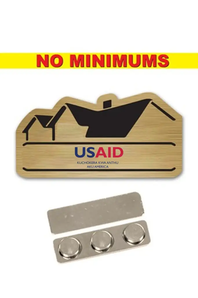 USAID Chichewa - Name Badge Custom Shape Brushed Gold Plastic