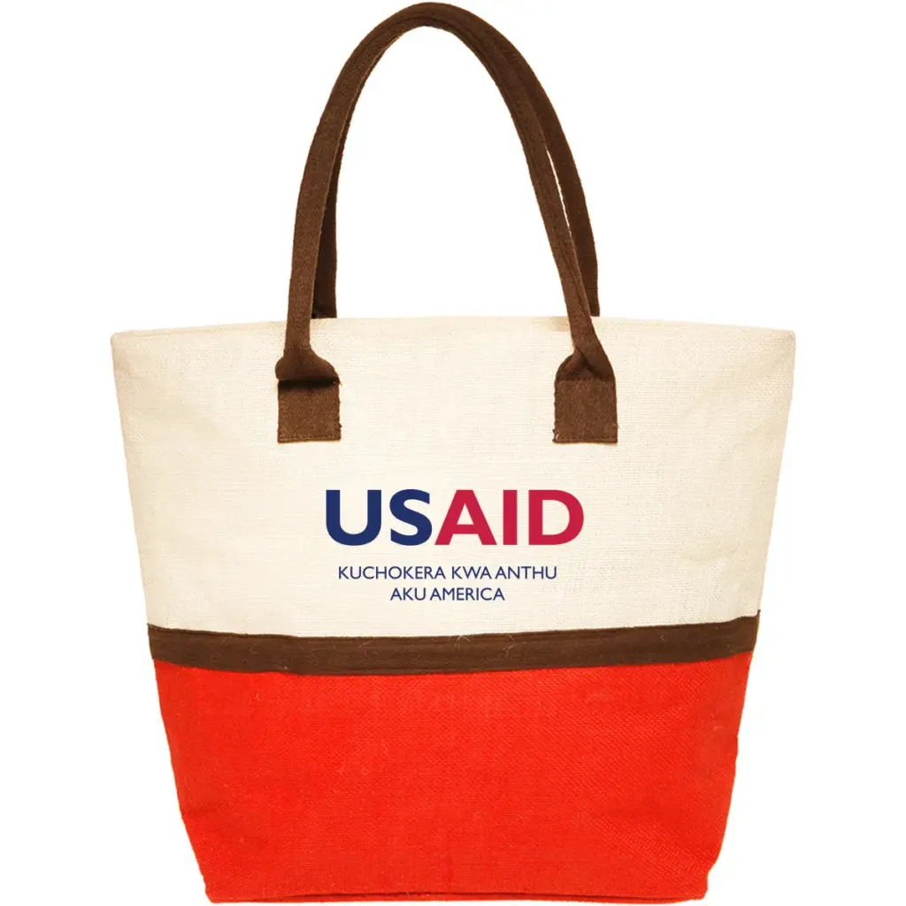 USAID Chichewa - Two-Tone Jute Beach Tote Bags (17.5"x13.5")