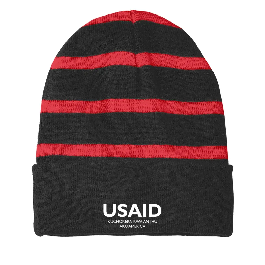 USAID Chichewa - Embroidered Sport-Tek Striped Beanie w/Solid Band