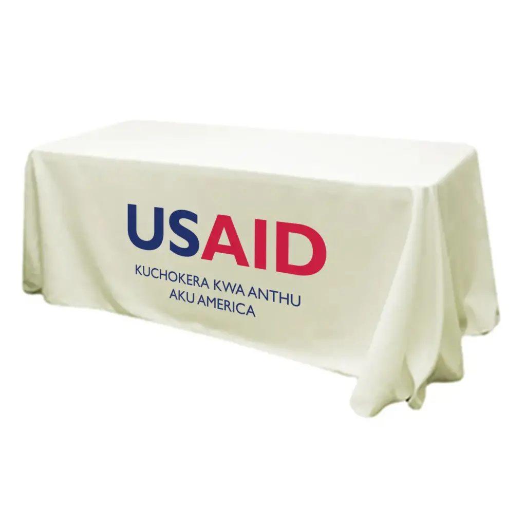 USAID Chichewa - 6' Fitted Dye Sub Tablecloth (Non Fitted) White