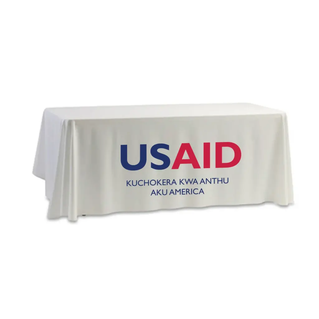 USAID Chichewa - 8' Dye Sub Tablecloth (Non Fitted) White