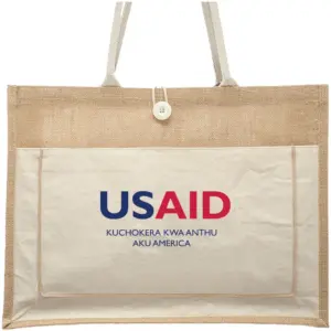 USAID Chichewa - Cotton Pocket Jute Tote Bags (17.75"x13.75")