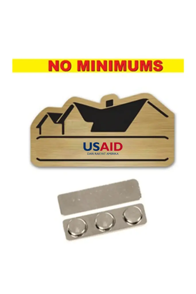 USAID Bahasa Indonesia - Name Badge Custom Shape Brushed Gold Plastic
