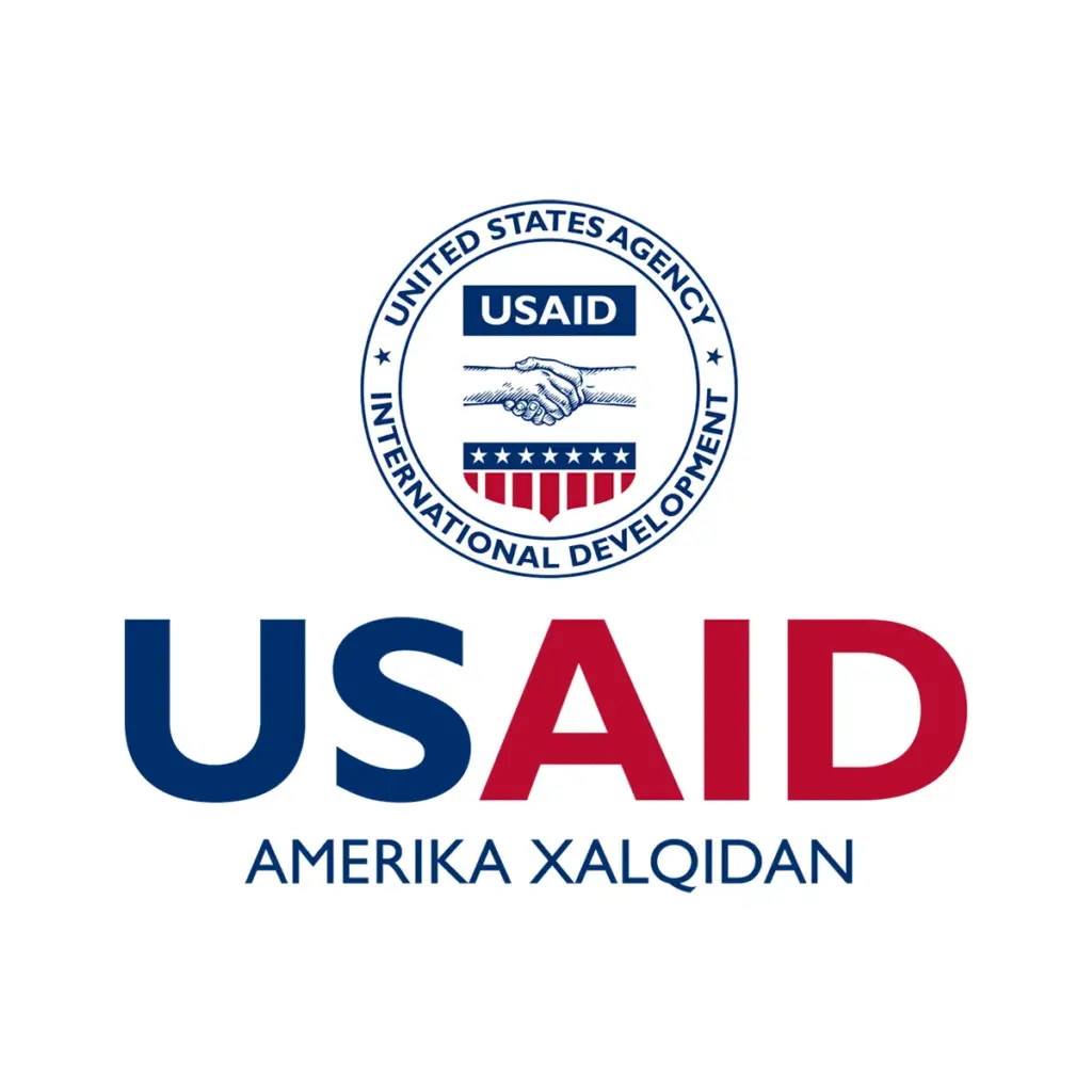 USAID Uzbek Decal on White Vinyl Material - (5"x5"). Full Color.
