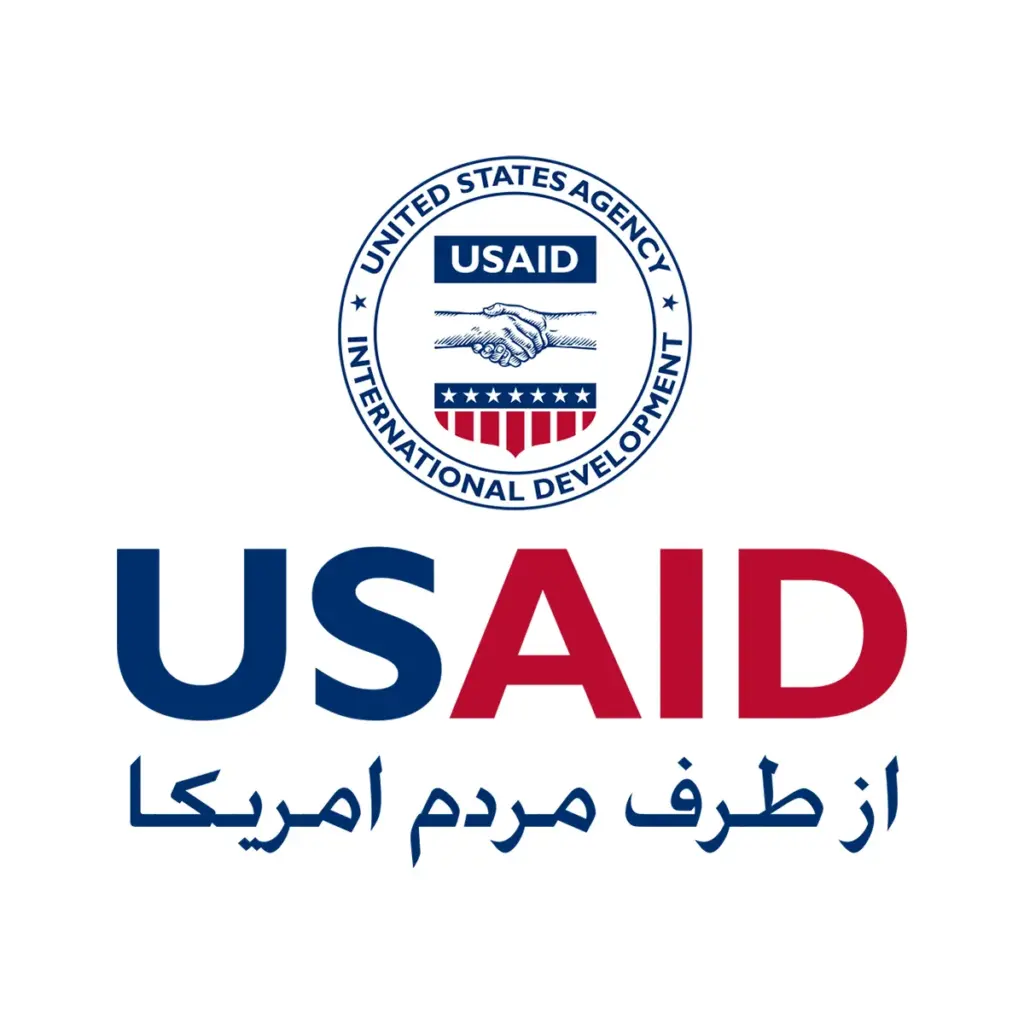 USAID Farsi Decal on White Vinyl Material - (5"x5"). Full Color.