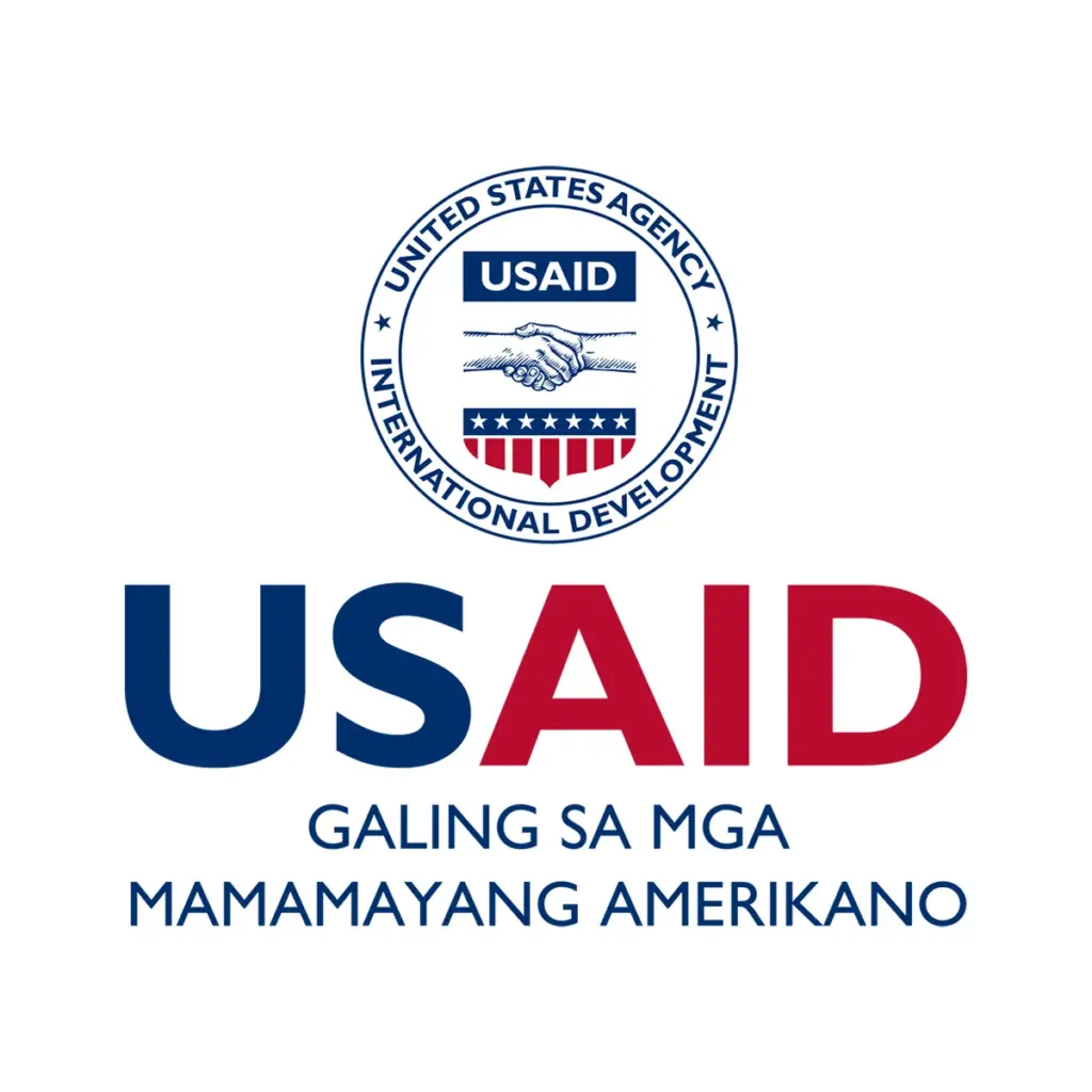 USAID Filipino Decal on White Vinyl Material - (5"x5"). Full Color.