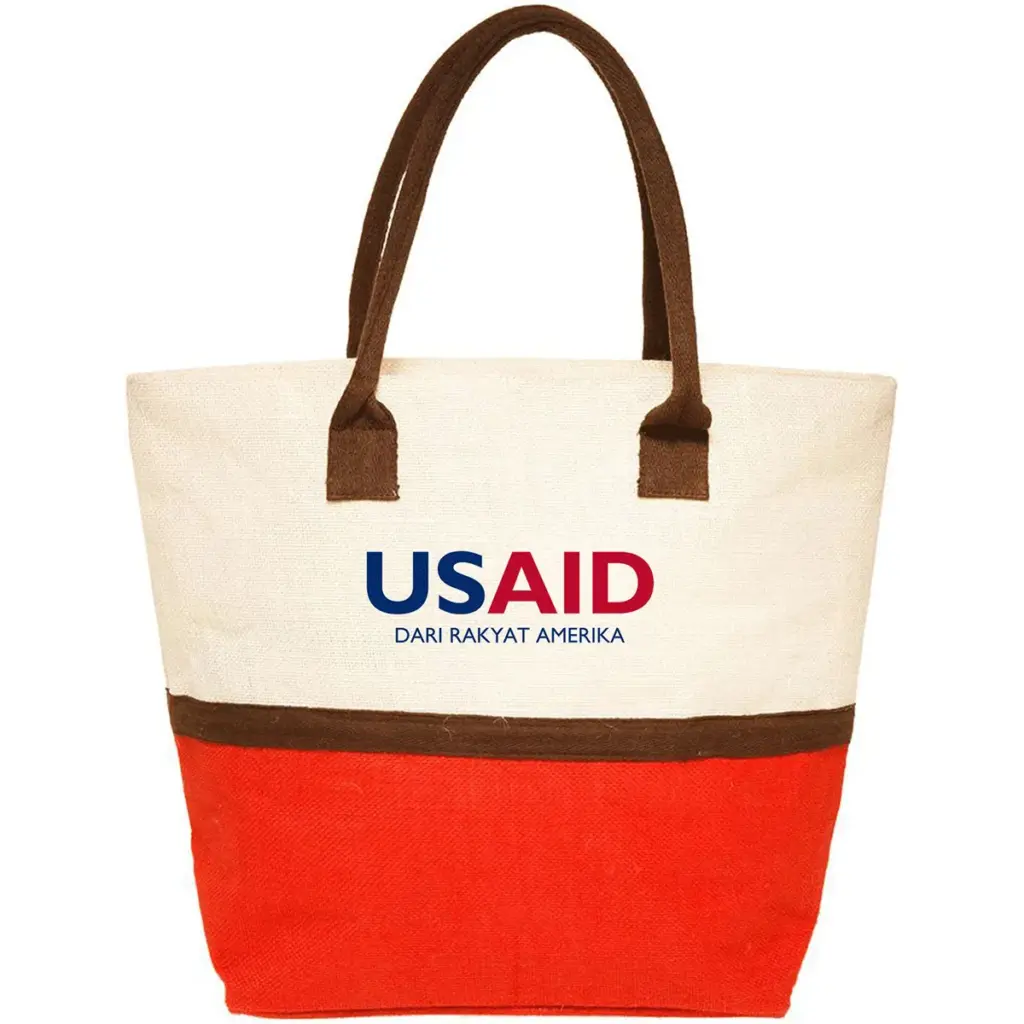 USAID Bahasa Indonesia - Two-Tone Jute Beach Tote Bags (17.5"x13.5")