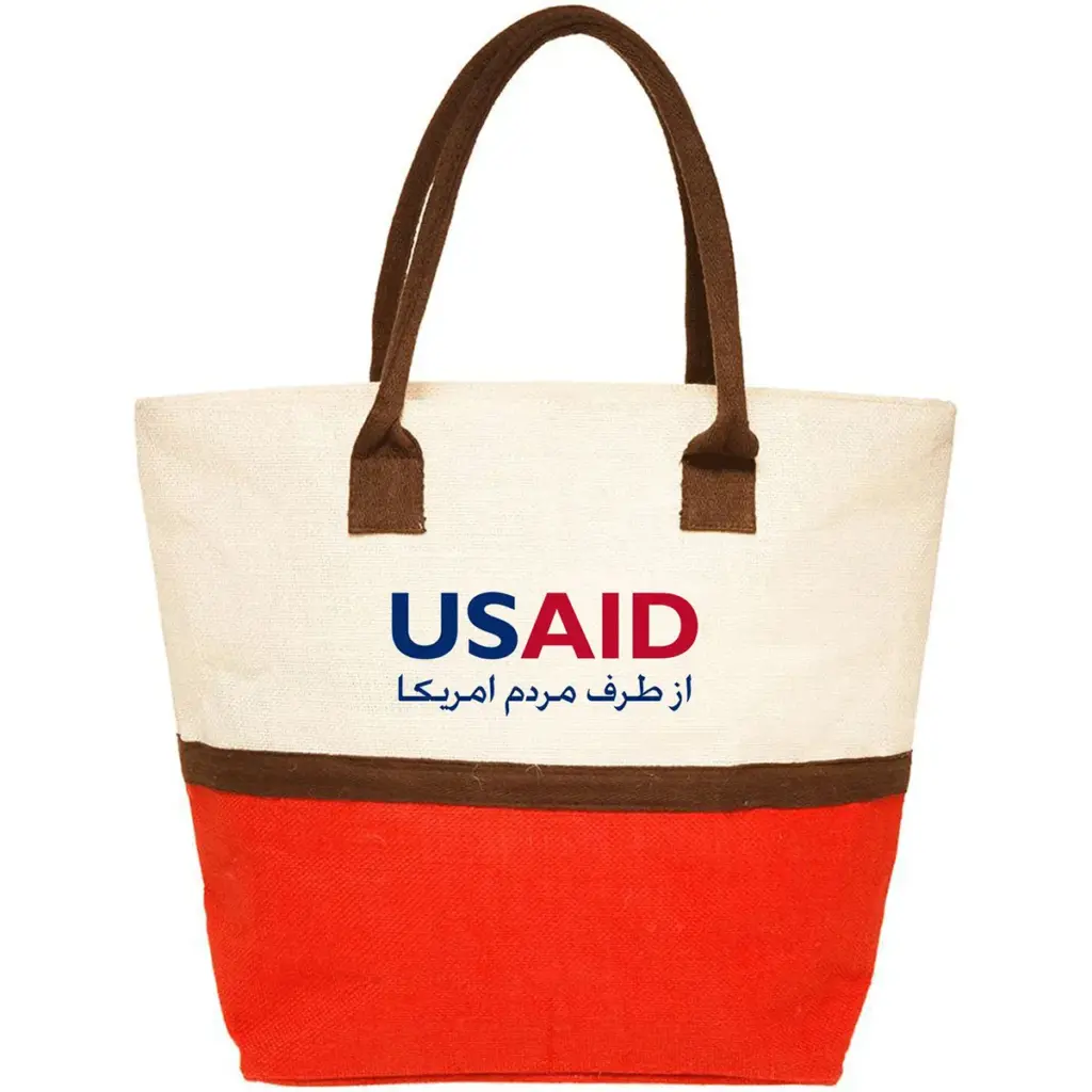 USAID Farsi - Two-Tone Jute Beach Tote Bags (17.5"x13.5")
