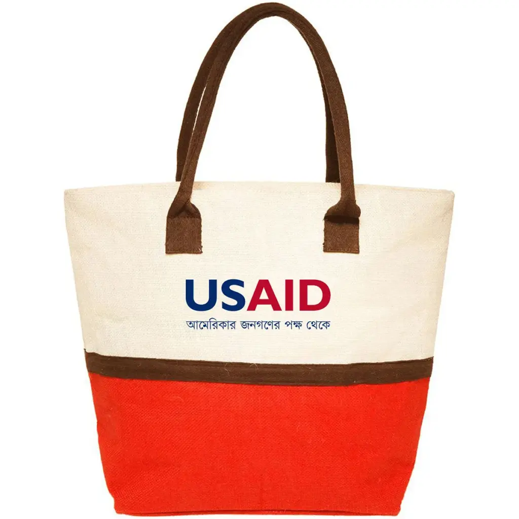 USAID Bangla - Two-Tone Jute Beach Tote Bags (17.5"x13.5")